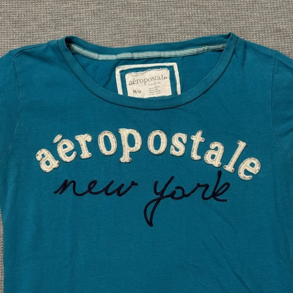 Aeropostale Womens Blue Graphic T-Shirt "New York" Embroidered Logo Medium - Picture 5 of 12